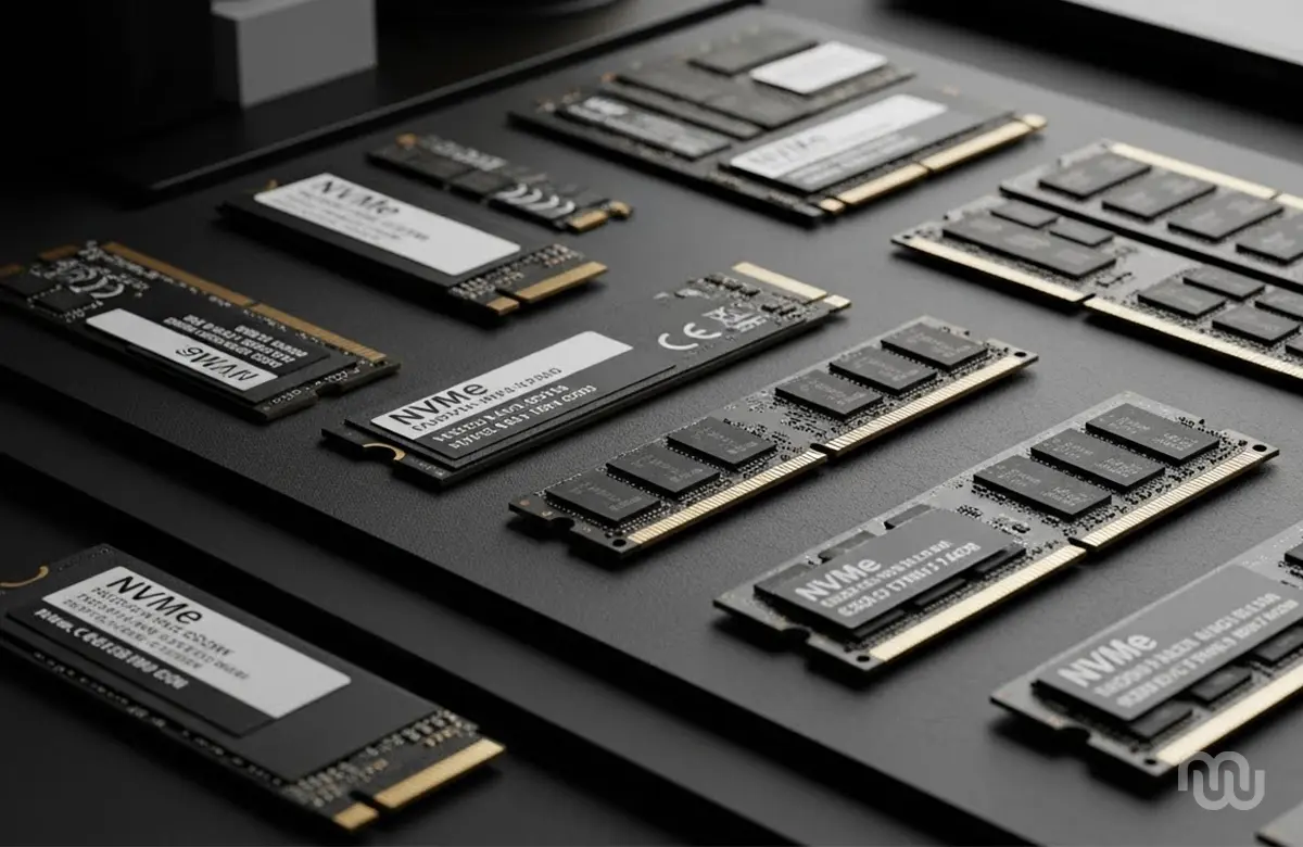 Detalhe de SSD NVMe e Memória RAM para upgrade de notebook