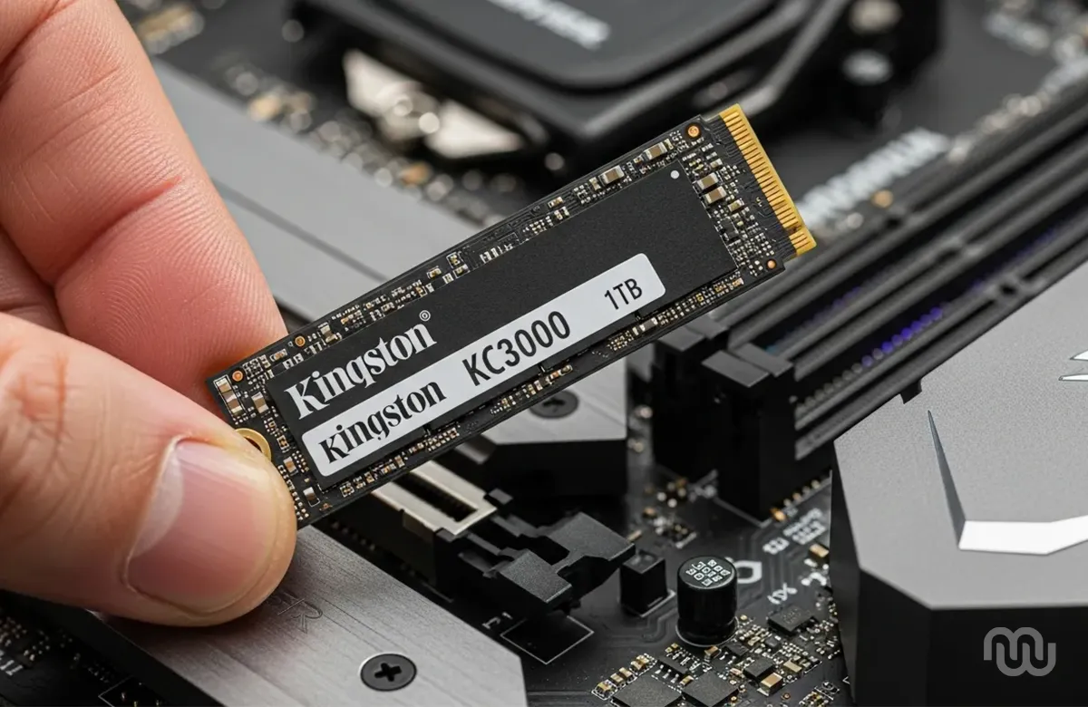 Técnico instalando um SS m2 em uma placa mãe