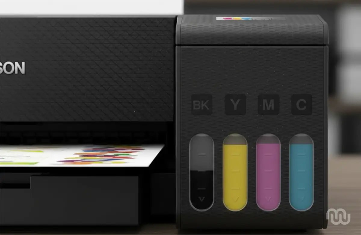 Detalhe do sistema EcoTank da Epson que garante o menor preço por página impressa.